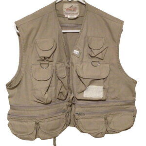 Woodfield Men’s Tan Outdoor Fishing Hunting Utility Vest Size L Multi Pocket